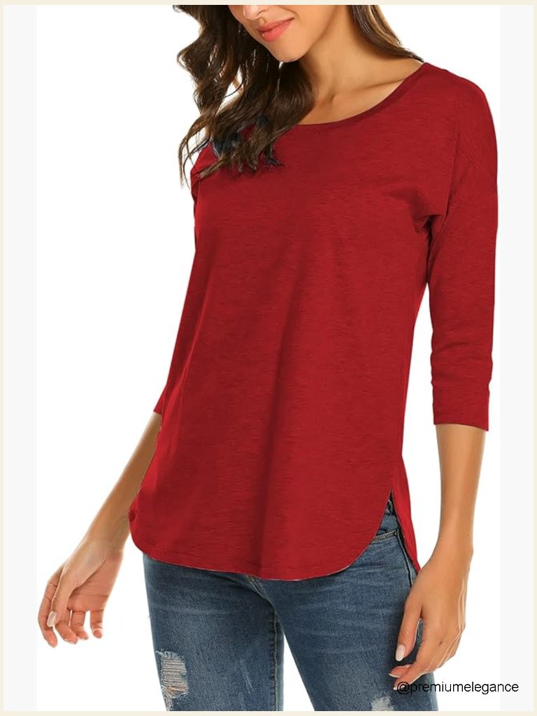 3/4 Sleeve Loose Tunic Top Crew Neck T-Shirt Soft Stretchy